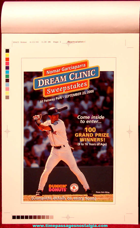 ©2000 Dunkin’ Donuts / Boston Red Sox Nomar Garciaparra Baseball Dream Clinic Contest Artwork
