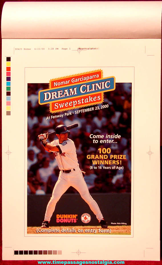 2000 Dunkin Donuts / Boston Red Sox Nomar Garciaparra Baseball Dream Clinic Contest Artwork