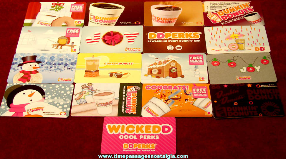 (17) Different Colorful Dunkin’ Donuts Restaurant Advertising Gift Cards
