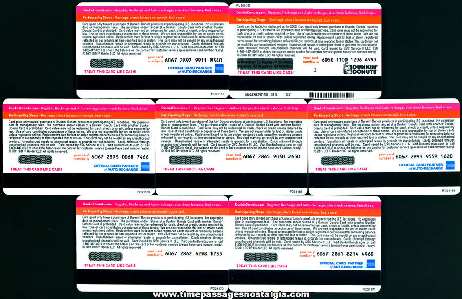 (7) Different Colorful Philadelphia Pennsylvania College Sports Dunkin Donuts Restaurant Advertising Gift Cards