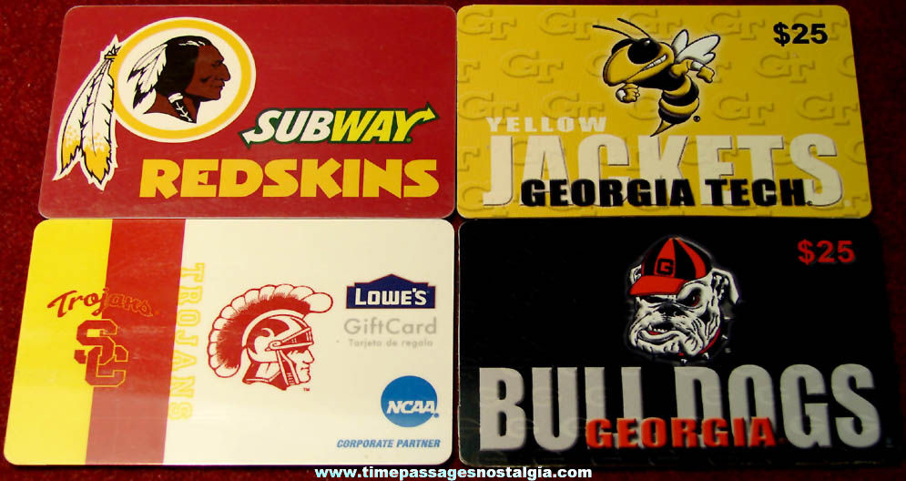 (4) Different Colorful Football Team Sports Advertising Gift Cards