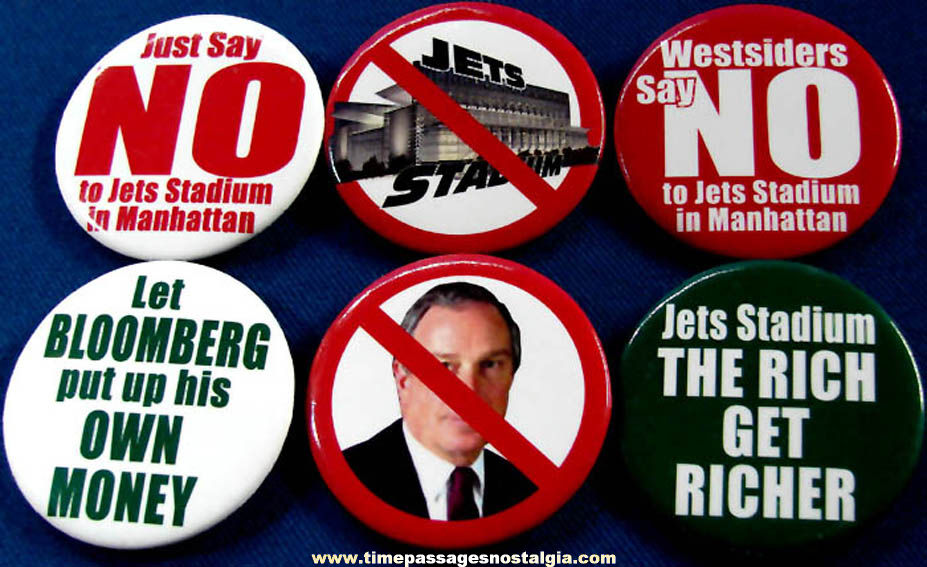 (6) Different Unused New York Jets Football Stadium Protest Pin Back Buttons