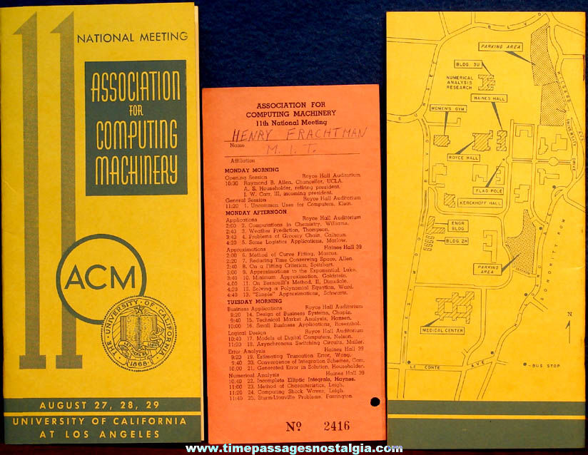 (3) 1956 Association For Computing Machinery 11th Annual National Meeting Booklets & Schedule