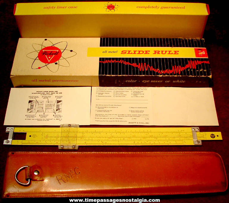 Boxed 1959 Pickett & Eckel Slide Rule with Leather Case & Paperwork