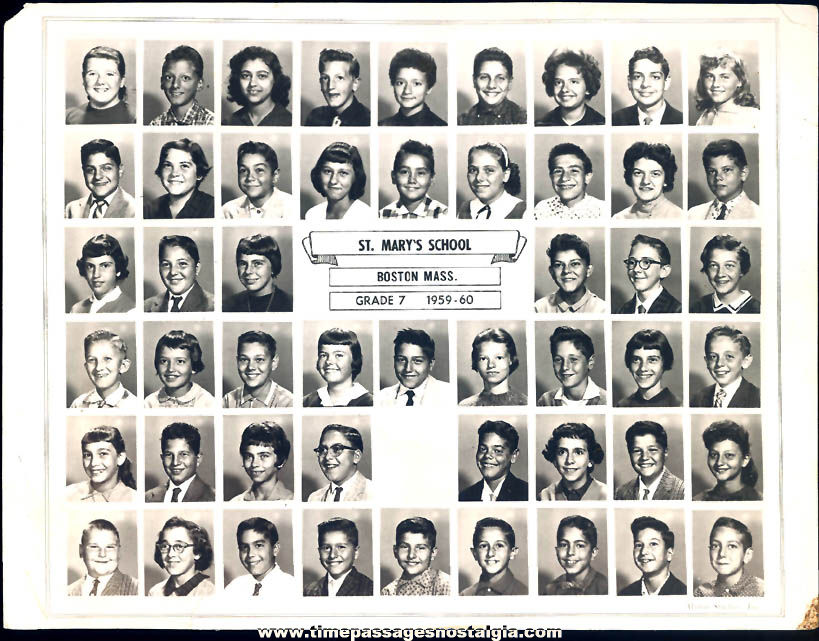 1959  1960 Boston Massachusetts St. Marys Junior High School Student Class Photograph
