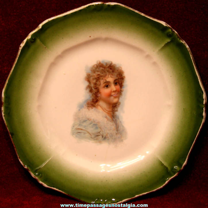 Colorful Old Pretty Young Victorian Lady Porcelain or Ceramic Plate