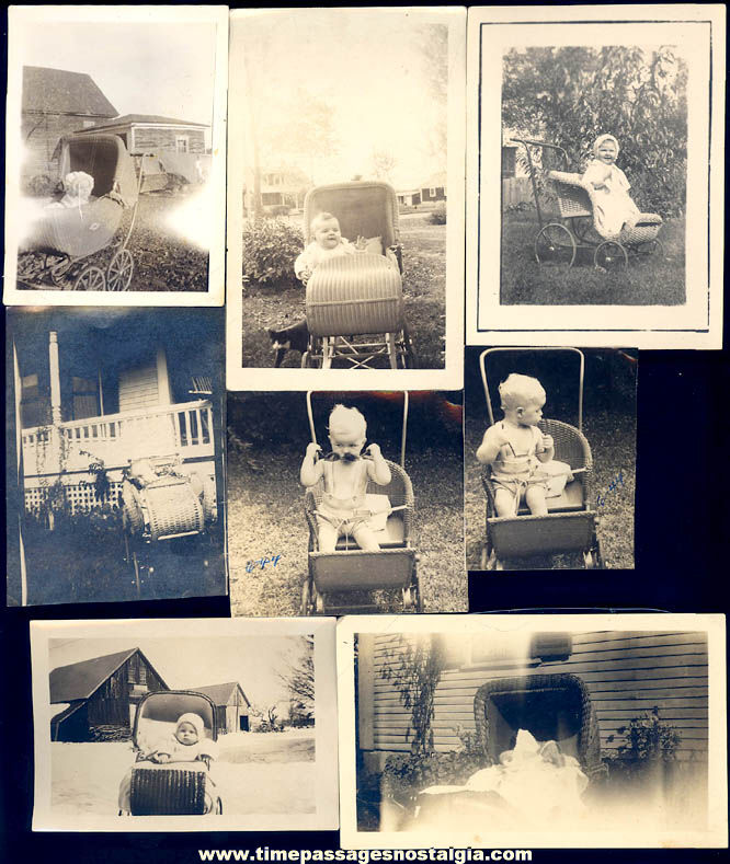 (13) Different Old Babies In Wicker Carriages or Buggies Photographs