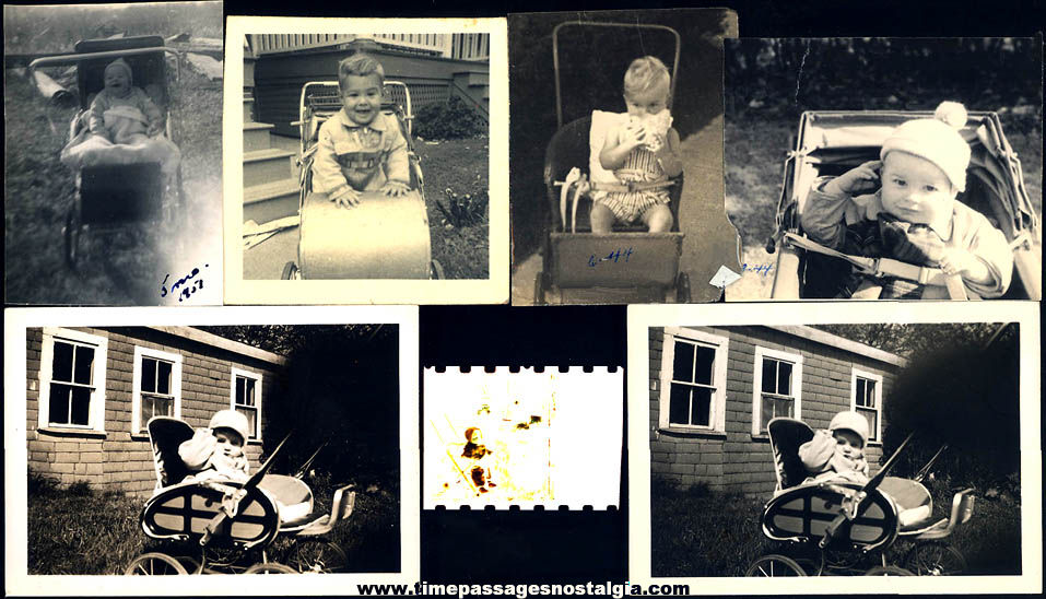 (13) Different Old Babies In Carriage Buggy or Stroller Photographs