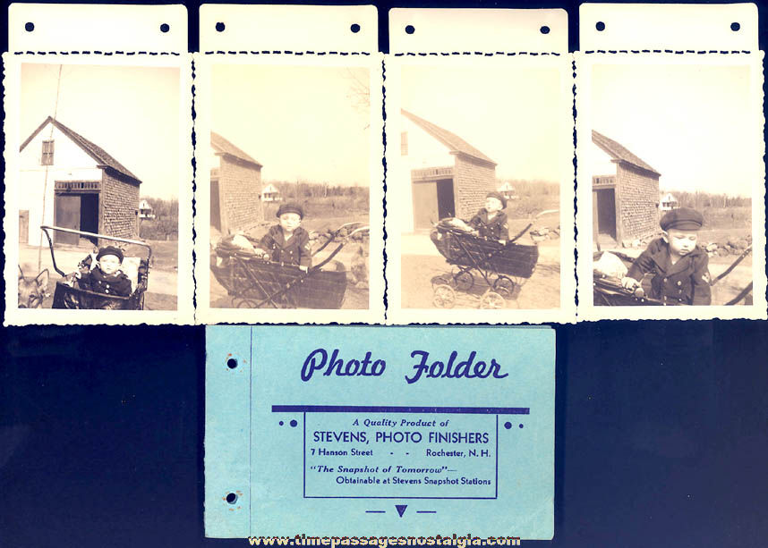 (8) Different Old Babies In Carriage Buggy or Stroller Photographs
