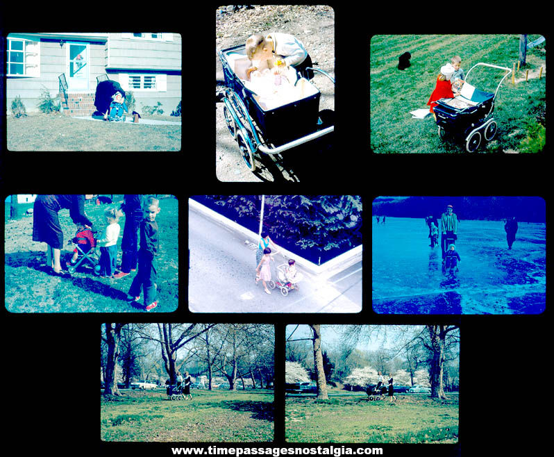 (8) Different Old Babies In Carriage Buggy or Stroller Color Photograph Slides