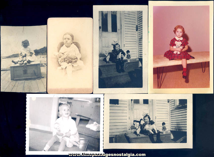 (8) Old Children With Toy Dolls & Stuffed Animals Photographs