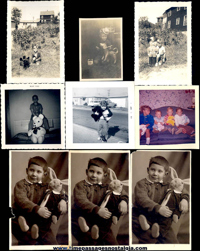(9) Old Photographs of Children With Toy Plush or Stuffed Animals