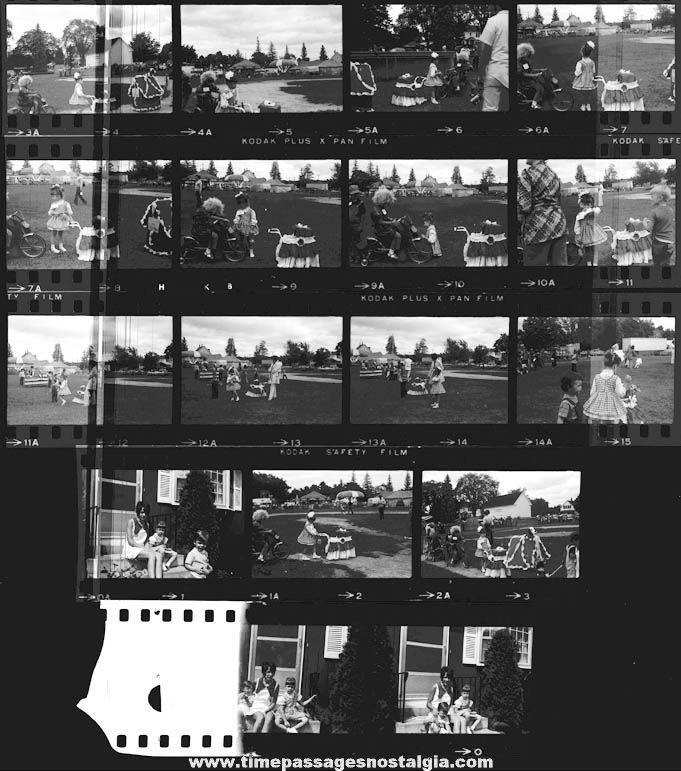 (17) Different Old Photograph Negatives of a Childrens Parade & Carnival Kiddie Rides