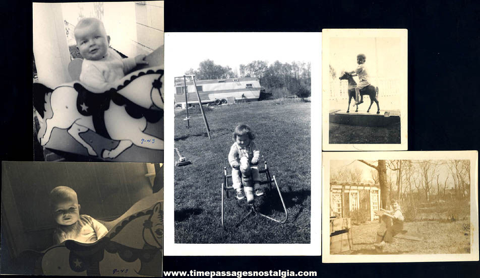 (25) Old Photographs of Children on Old Vintage Hobby Horses or Horse Rides
