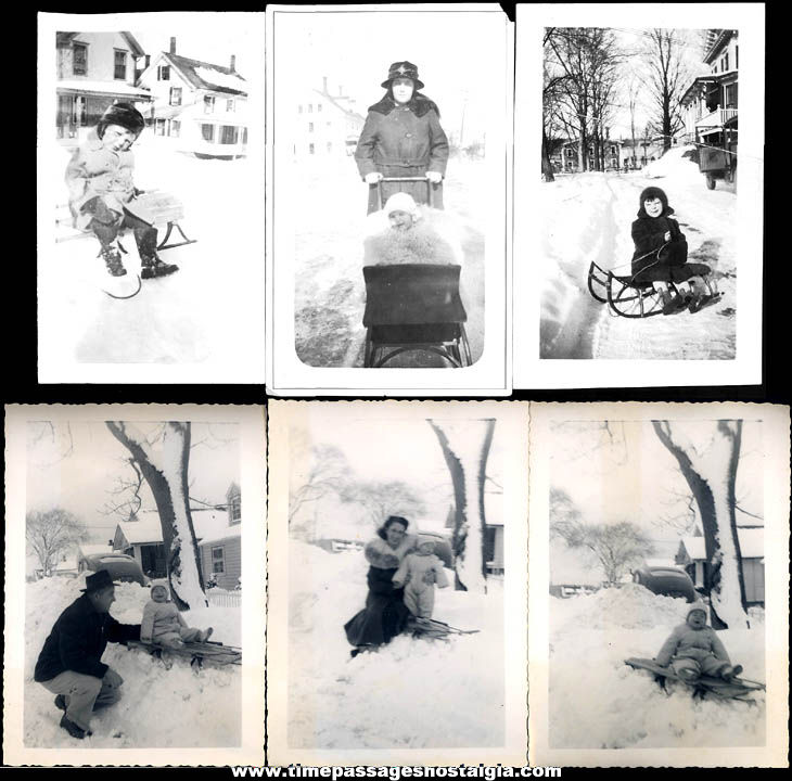 (20) Old Photographs of Children On Old Vintage Sleds Sledding