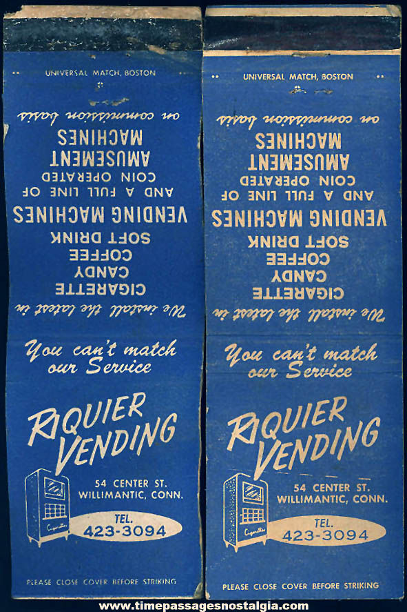 (2) Old Riquier Vending & Arcade Amusement Machine Advertising Match Pack Covers
