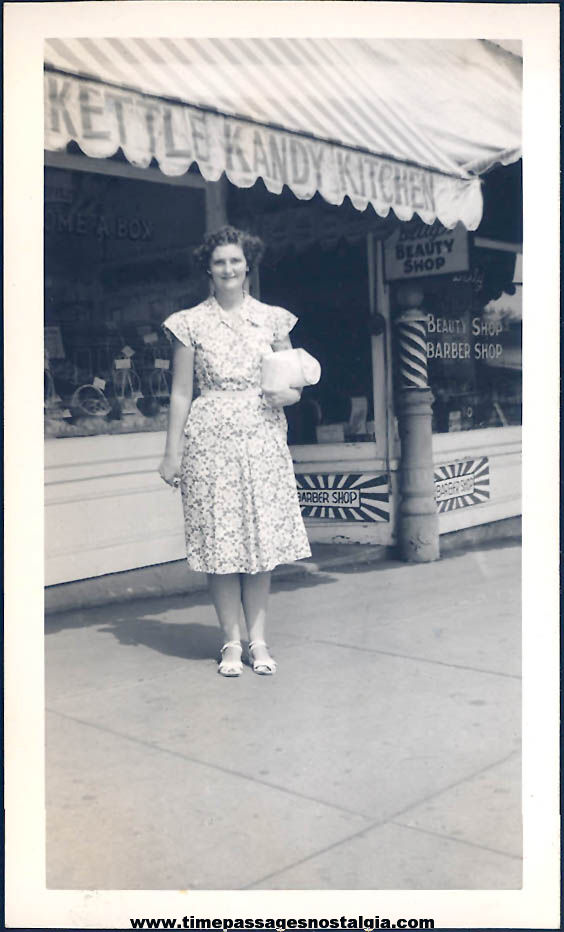 Old Kettle Kandy Kitchen Store & Customer Black & White Photograph