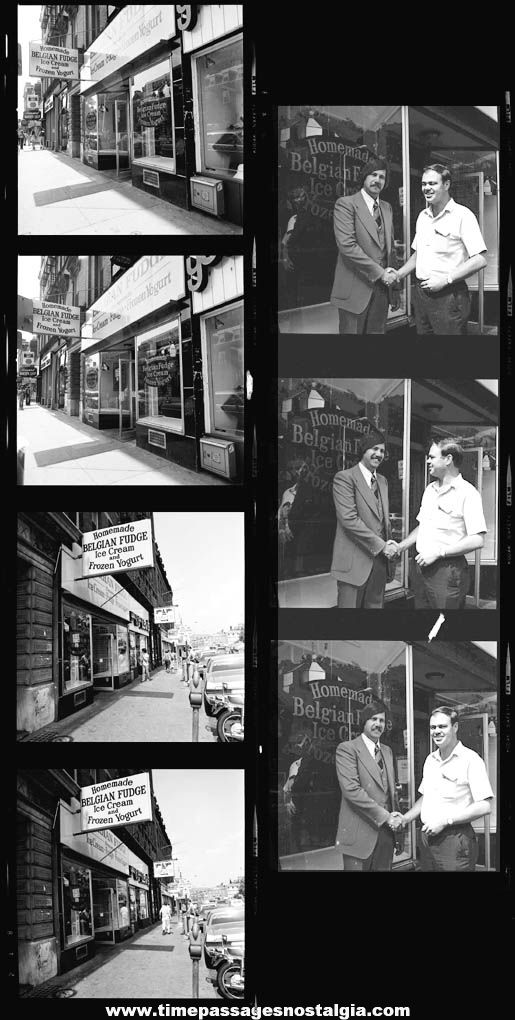 (7) 1976 Belgian Fudge & Ice Cream Store Promotional Black & White Photograph Negatives