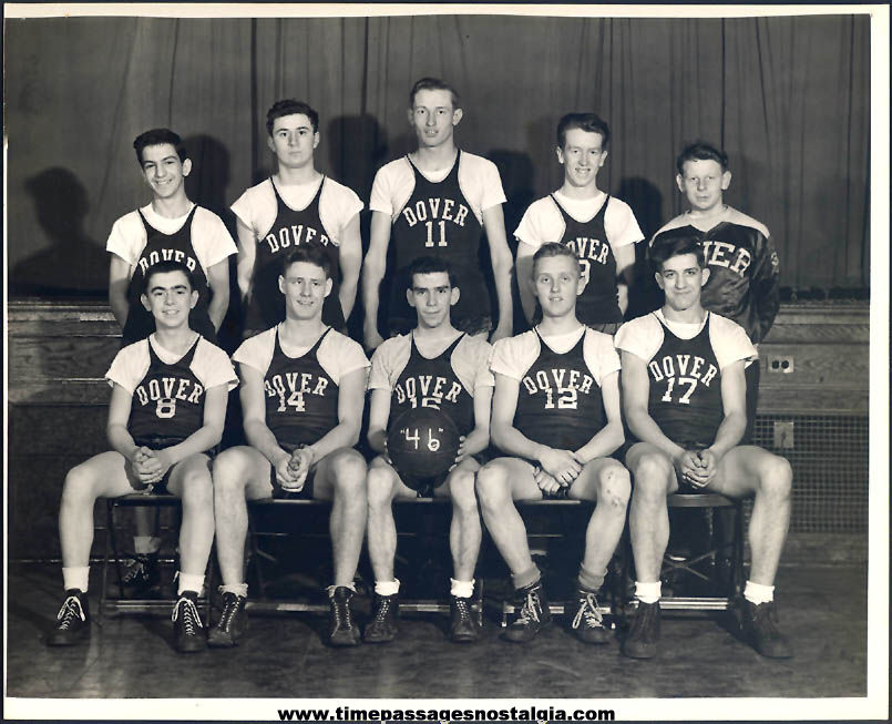 1946 Dover New Hampshire High School Basketball Team Black & White Photograph