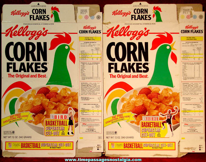 (2) Different 1991 Kelloggs Corn Flakes United States Olympic Basketball Player Cereal Boxes