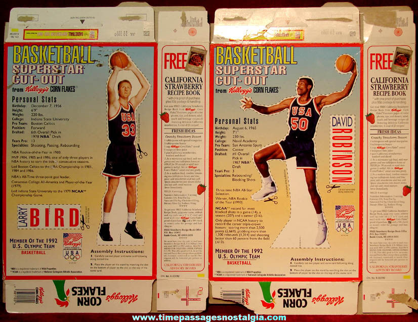 (2) Different 1991 Kelloggs Corn Flakes United States Olympic Basketball Player Cereal Boxes