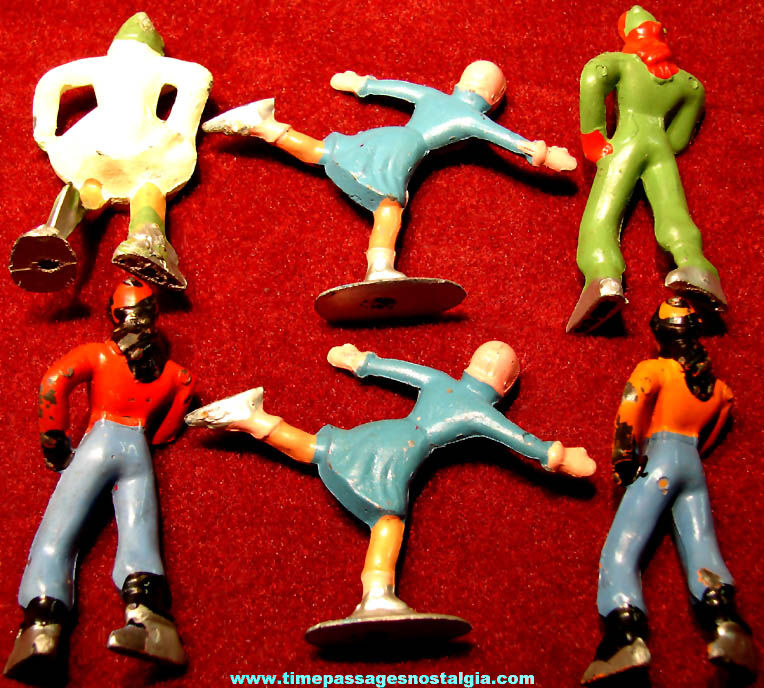 (6) Colorful Old Painted Lead Ice Skating Play Set Figures