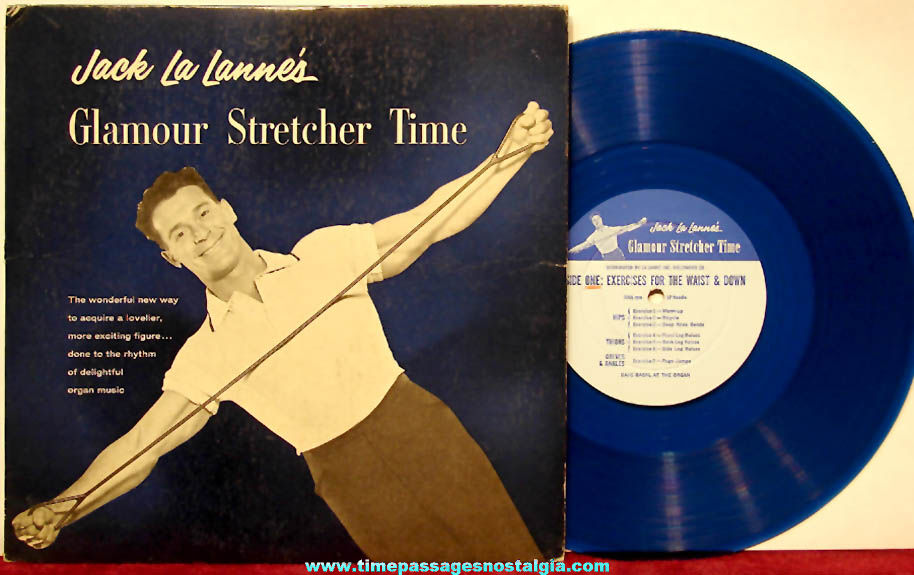 1959 Jack La Lanne Exercise Blue Vinyl Record with Sleeve & Instruction Posters