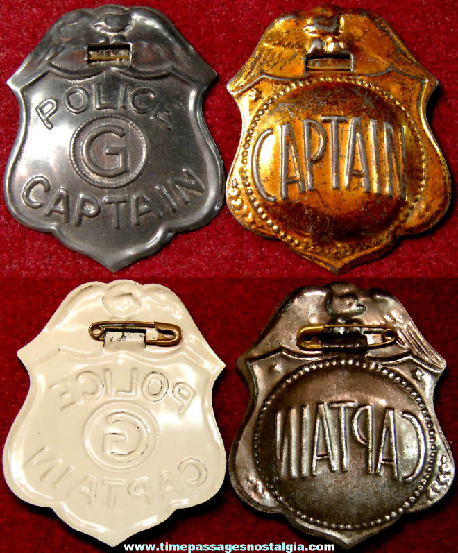 (2) Different Old Cracker Jack Pop Corn Confection Embossed Tin Toy Prize Police Badges