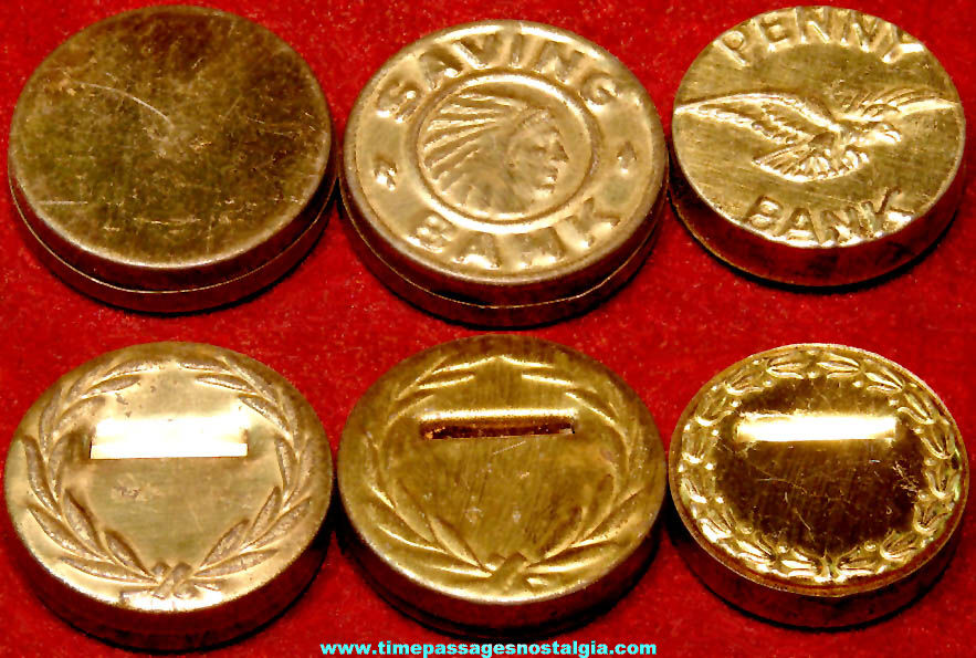 (3) Different 1920s Cracker Jack Pop Corn Confection Embossed Tin Toy Coin Banks