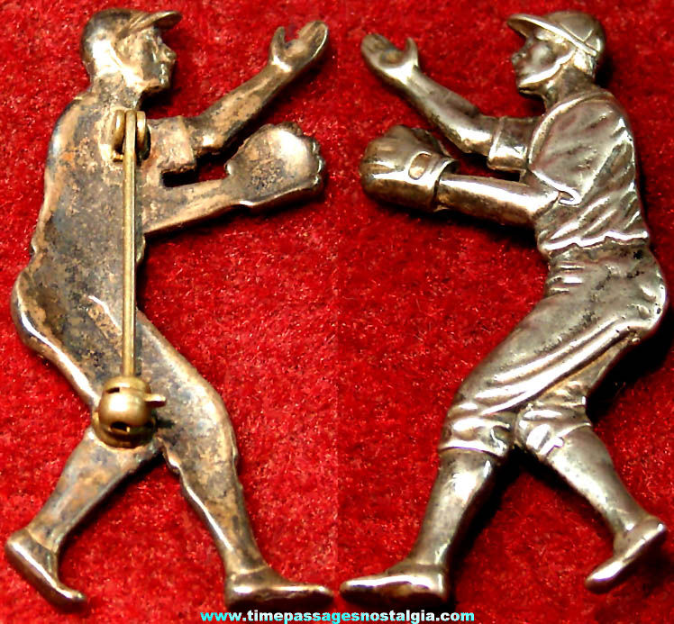 Artist Made Sterling Silver Cracker Jack Prize Baseball Player Proto Type Jewelry Pin