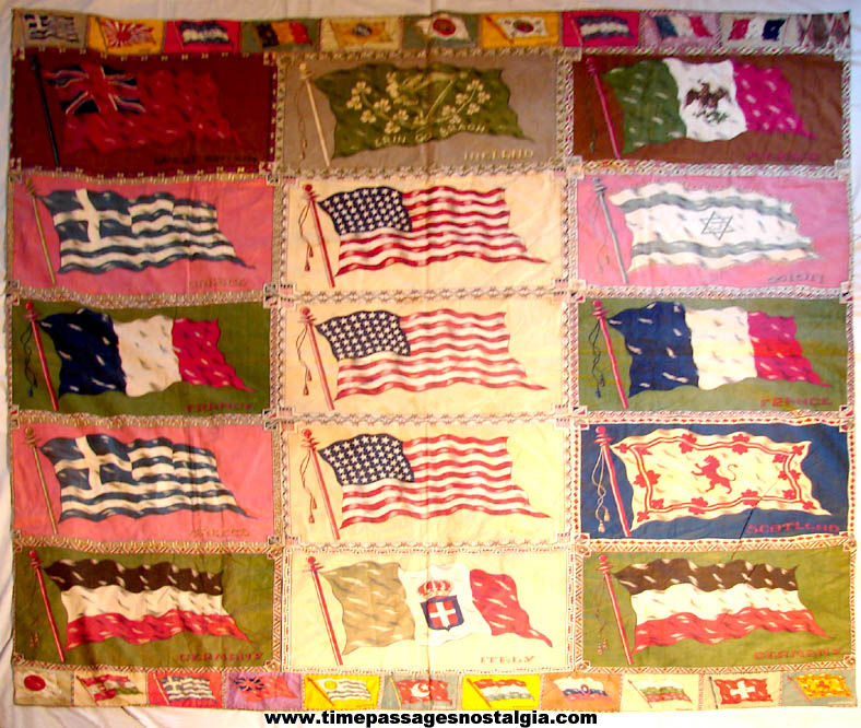 Colorful Old Tobacco Advertising Premium Felt or Flannel Country Flag Quilt with 37 Flags