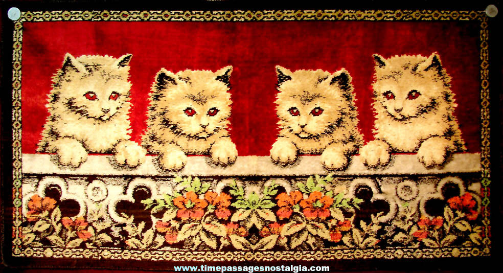 Colorful Old Cat or Kitten Rug or Wall Hanging Tapestry