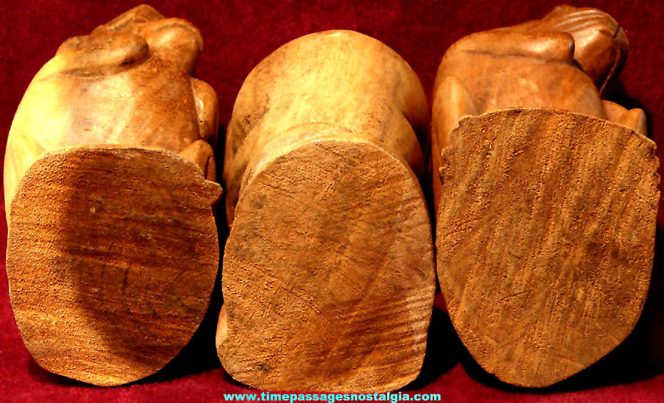Set of (3) Large Carved Wooden See No - Hear No - and Speak No Evil Monkeys