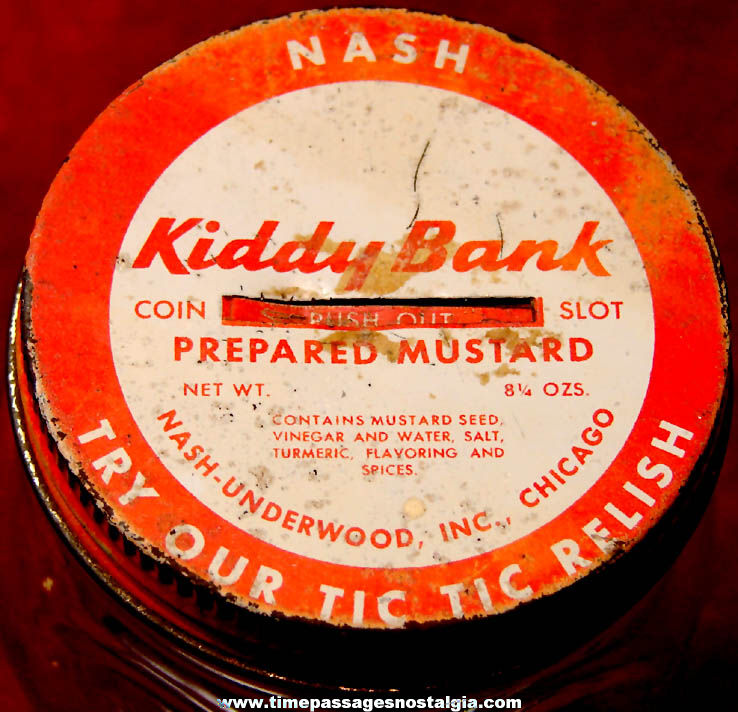 Old Nash Prepared Mustard Advertising Premium Walt Disney Donald Duck Cartoon Character Glass Kiddy Bank with Lid
