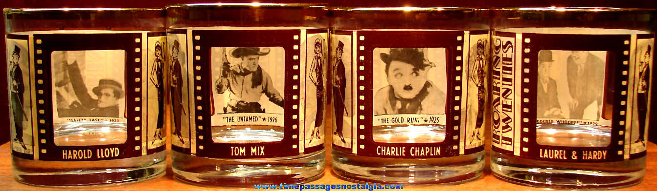 Set of (4) Different Roaring Twenties Film Actor & Actress Drink Glasses