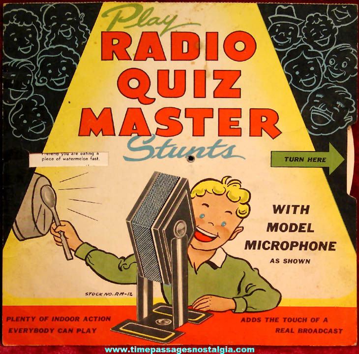 Rare Colorful 1944 C. Carey Cloud Radio Quiz Master Dial Game Piece with Stunts and Jokes