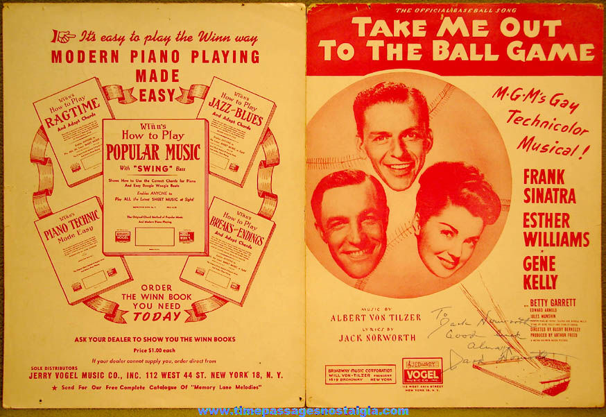Jack Norworth Twice Autographed 1949 Take Me Out To The Ball Game Movie Music Song Sheet
