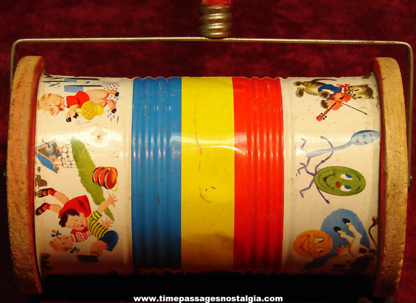 Colorful Old Fisher Price Musical Chime Push & Pull Noisemaker Toy with Nursery Rhyme Characters