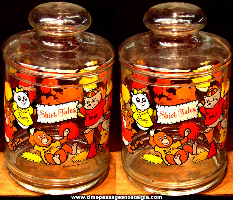 Colorful 1982 Hallmark Cards Shirt Tails Animal Cartoon Character Glass Jar with Lid