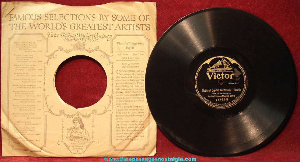 1921 President Harding March & National Capital Centennial March Victor Record with Paper Sleeve