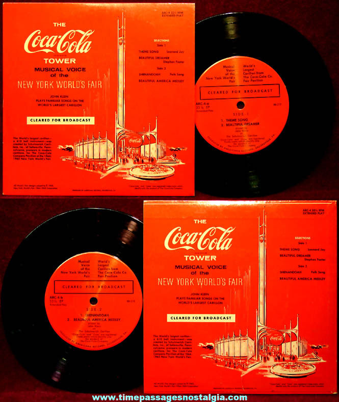 1963 1964  1965 New York Worlds Fair Coca  Cola Advertising Premium Record with Sleeve