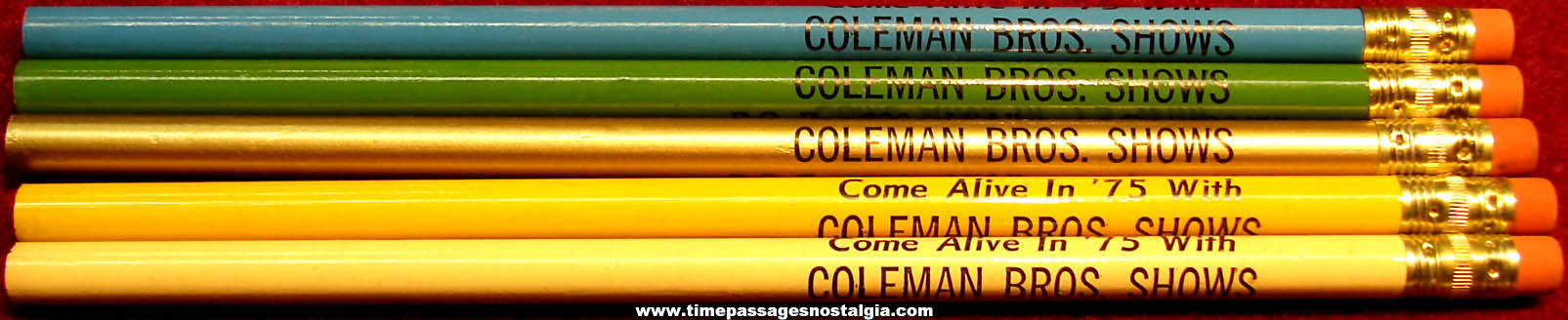 (5) Unused Color 1975 Coleman Brothers Shows Advertising Souvenir Pencils