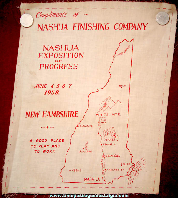 Unused 1958 Nashua Exposition of Progress Nashua Finishing Company Advertising Premium Printed Cloth