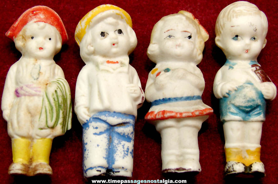 (4) Different Small Old Children Bisque Porcelain Dolls or Figurines