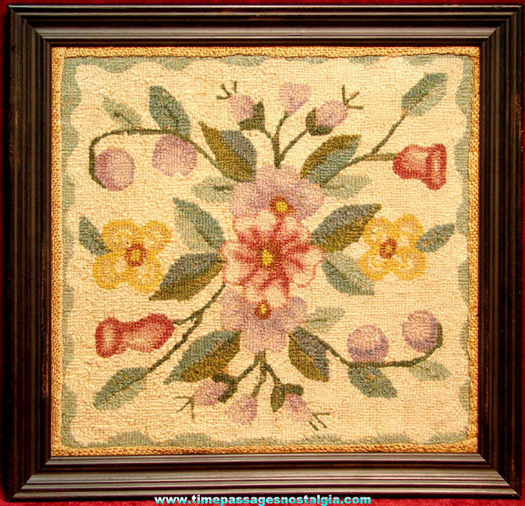 Colorful Framed 1938 Needlepoint Floral Artwork with Family History