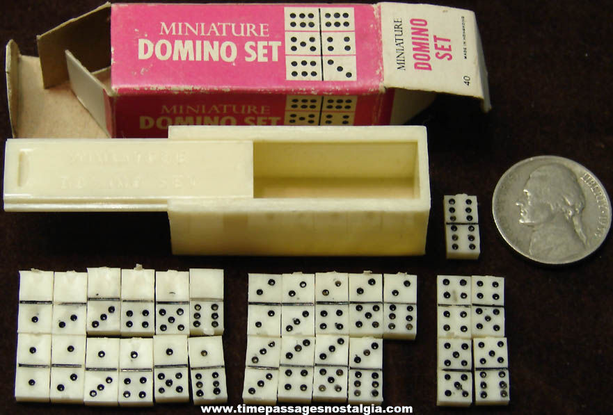 Old Boxed Miniature Set of Dominoes Game with Slide Cover Case