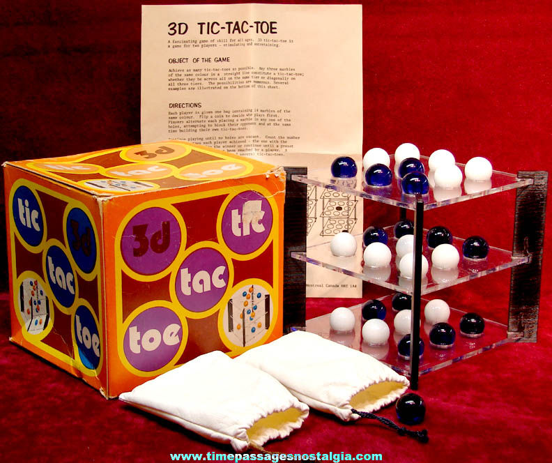 Colorful Old Boxed Canadian Three Dimensional Tic Tac Toe Marble Game