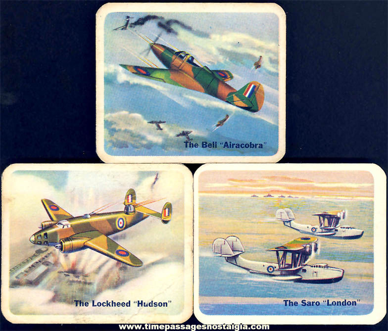(3) Different Old Lowney’s Cracker Jack Pop Corn Confection Military Aircraft or Airplane Trading Cards