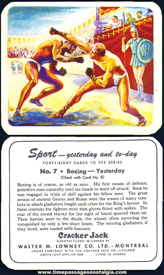 Old Lowneys Cracker Jack Pop Corn Confection Yesterday and Today Boxing Sports Trading Card