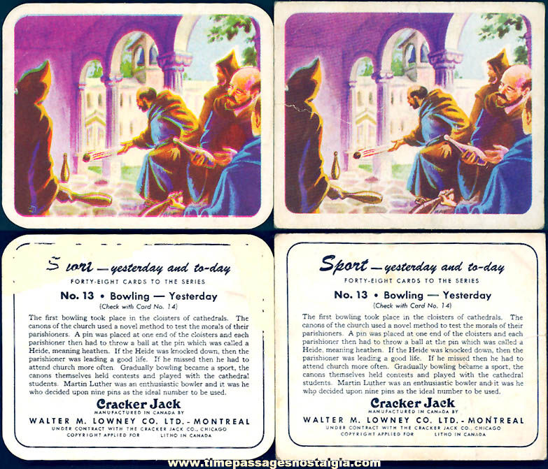 (2) Different Old Lowneys Cracker Jack Pop Corn Confection Yesterday and Today Bowling Sports Trading Cards